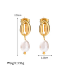 Golden Shell & Pearl Drop Earrings