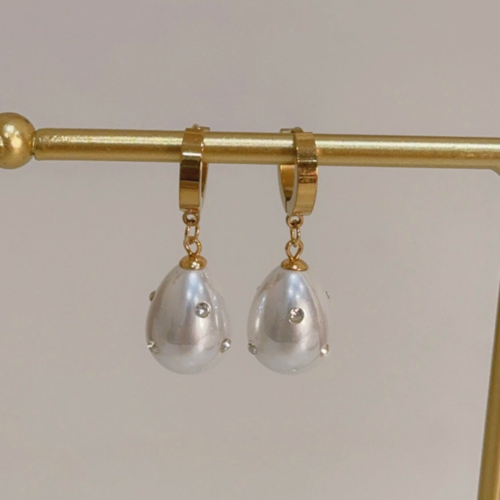 Zircon Studded Pearl Drop Hoops