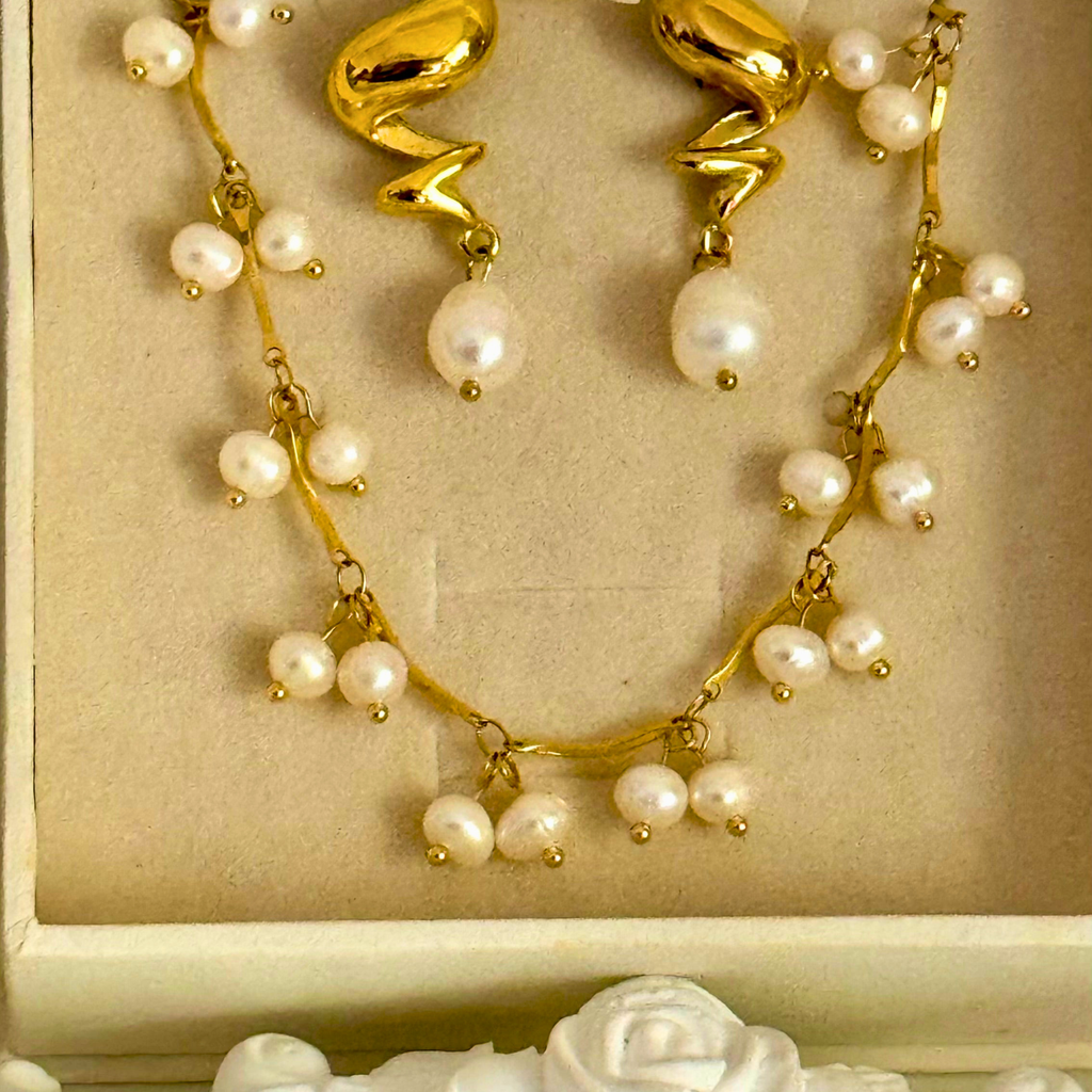 Blair Pearl Tassel Set ( Necklace and Earrings)