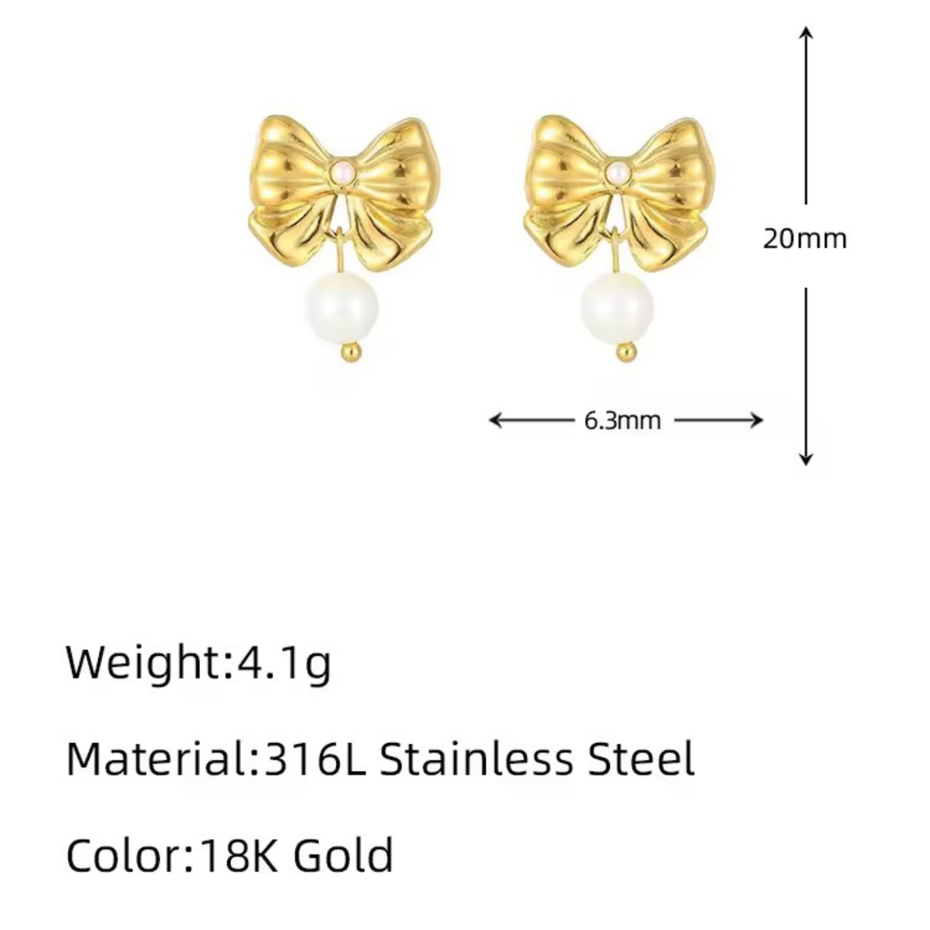 Pearl Drop Bow Earrings