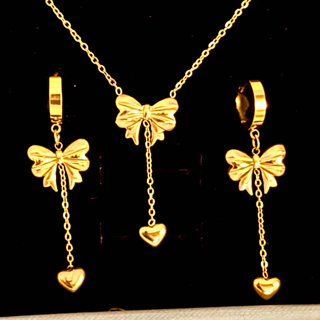 Bow Heart Drop Set ( Necklace and Earrings)