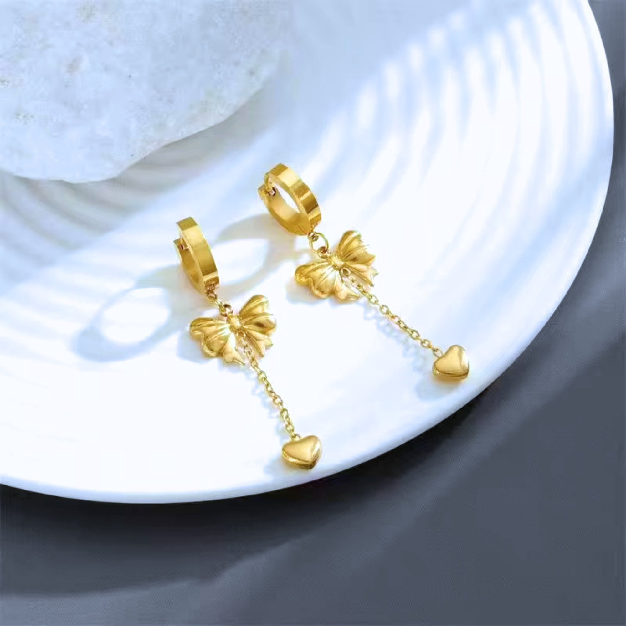 Bow Heart Drop Set ( Necklace and Earrings)