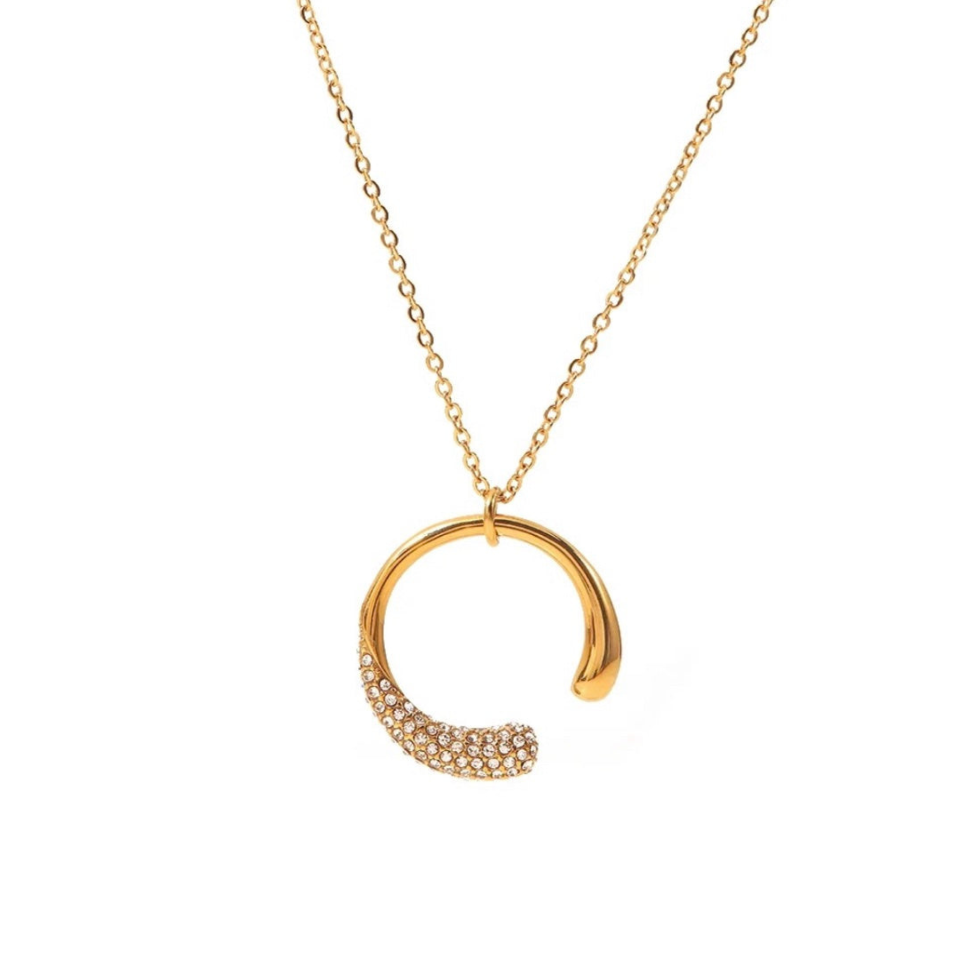 Ariel Zircon Studded Crescent Moon Necklace
