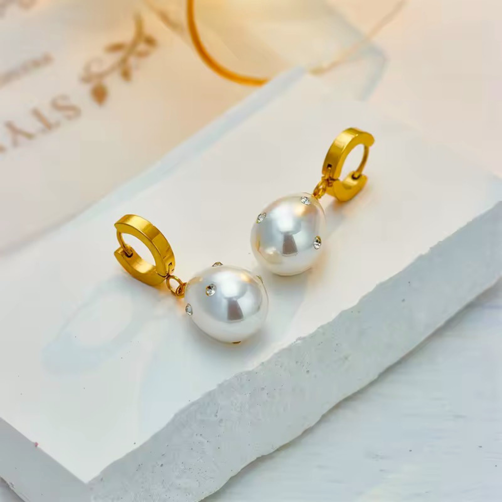 Zircon Studded Pearl Drop Hoops