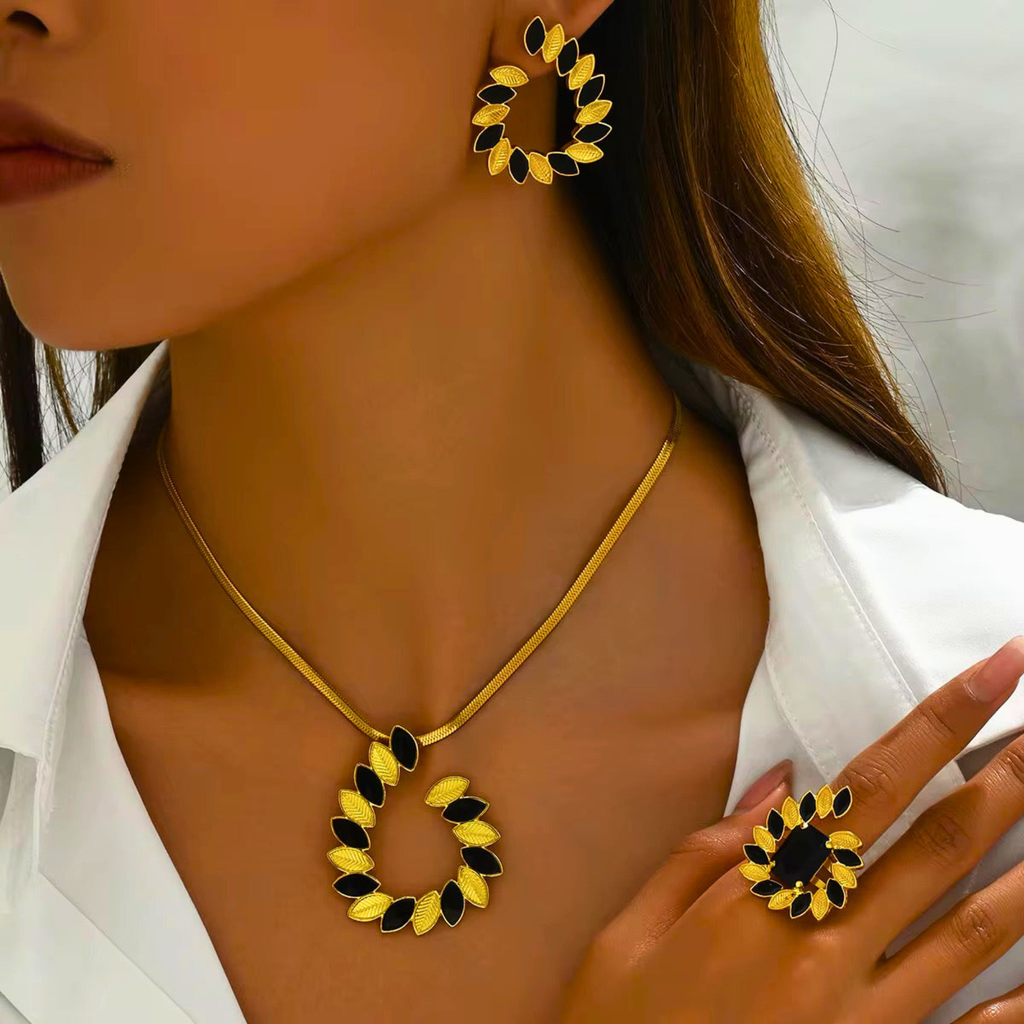 Leaf Trail Set ( Necklace + Earrings + Ring )