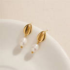 Golden Shell & Pearl Drop Earrings