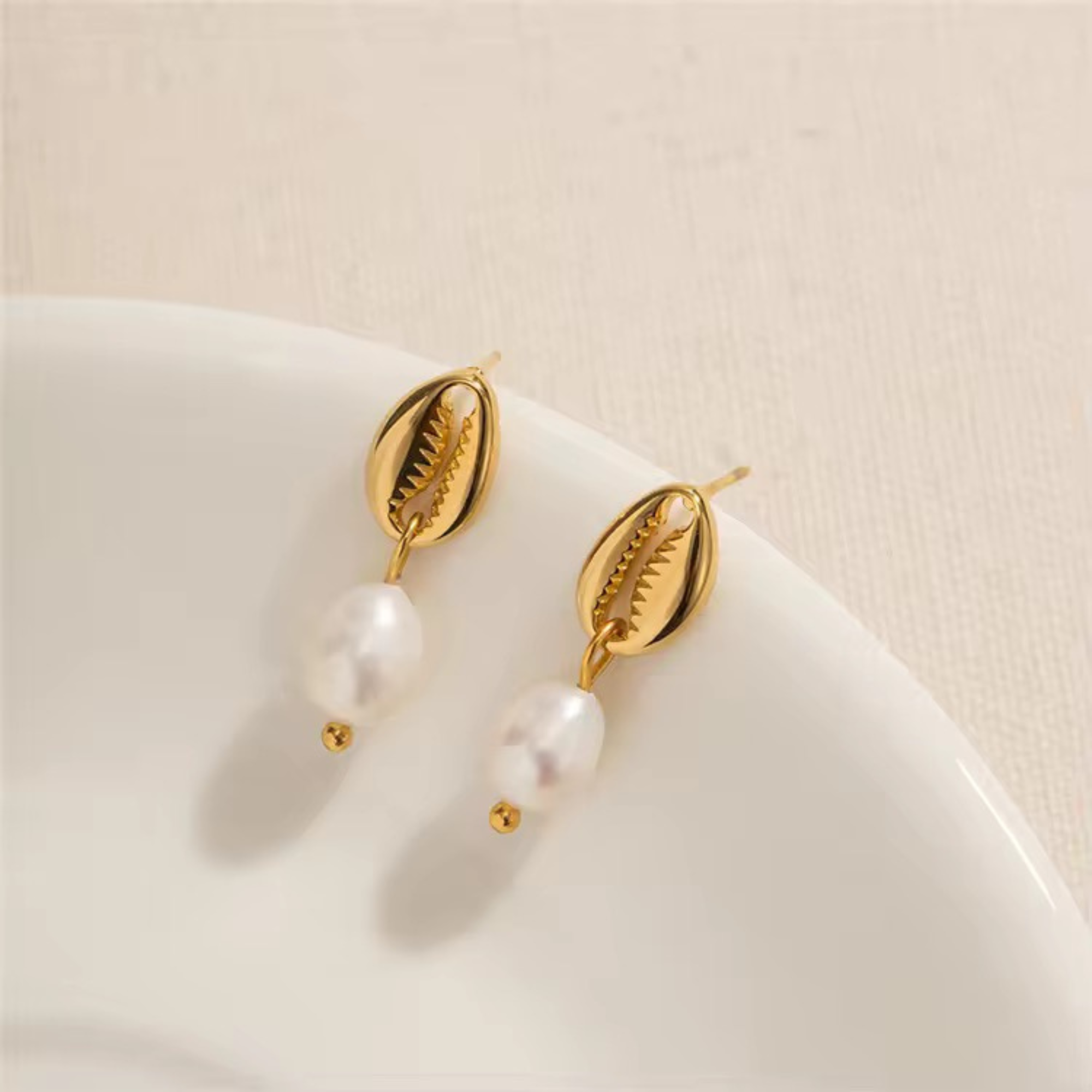 Golden Shell & Pearl Drop Earrings