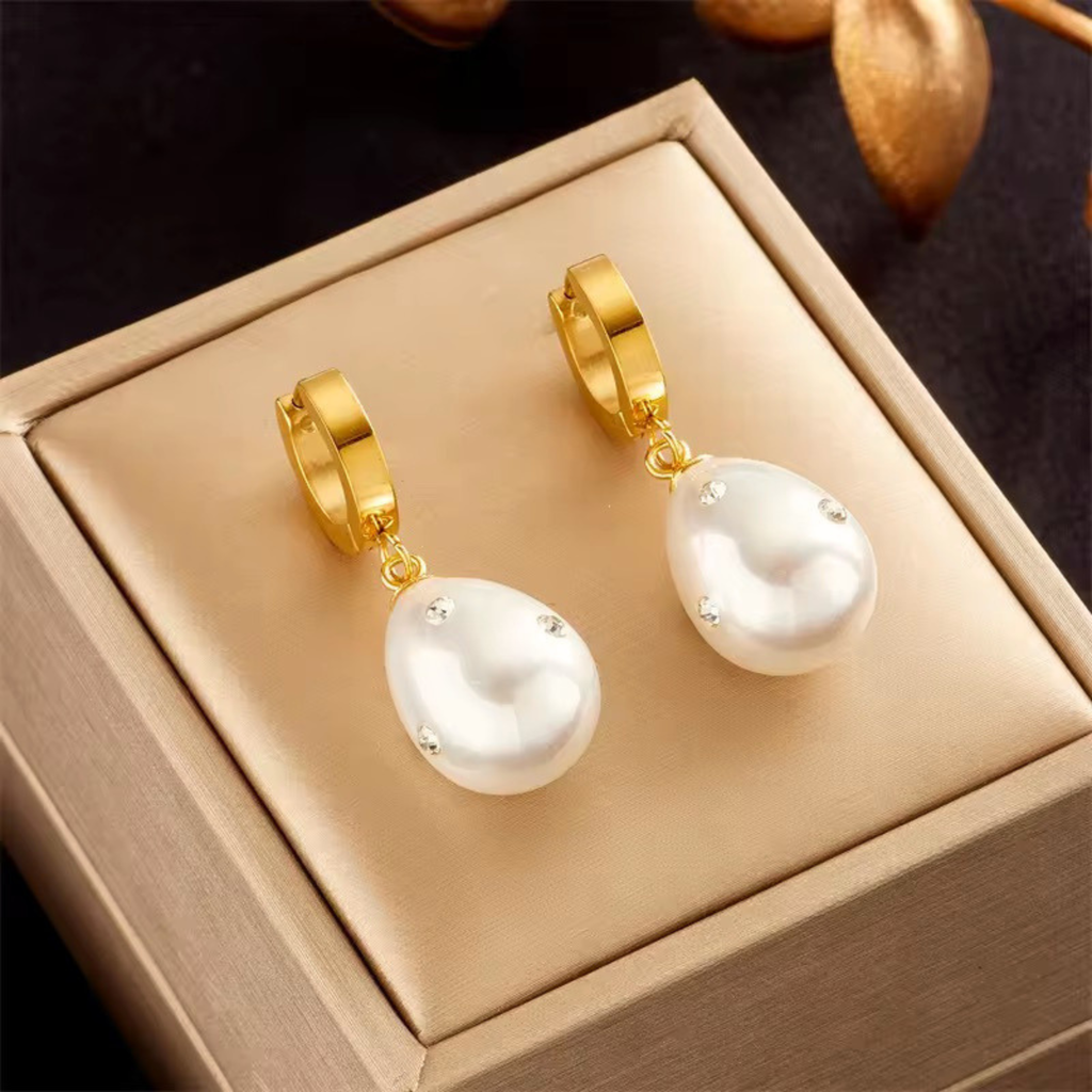 Zircon Studded Pearl Drop Hoops